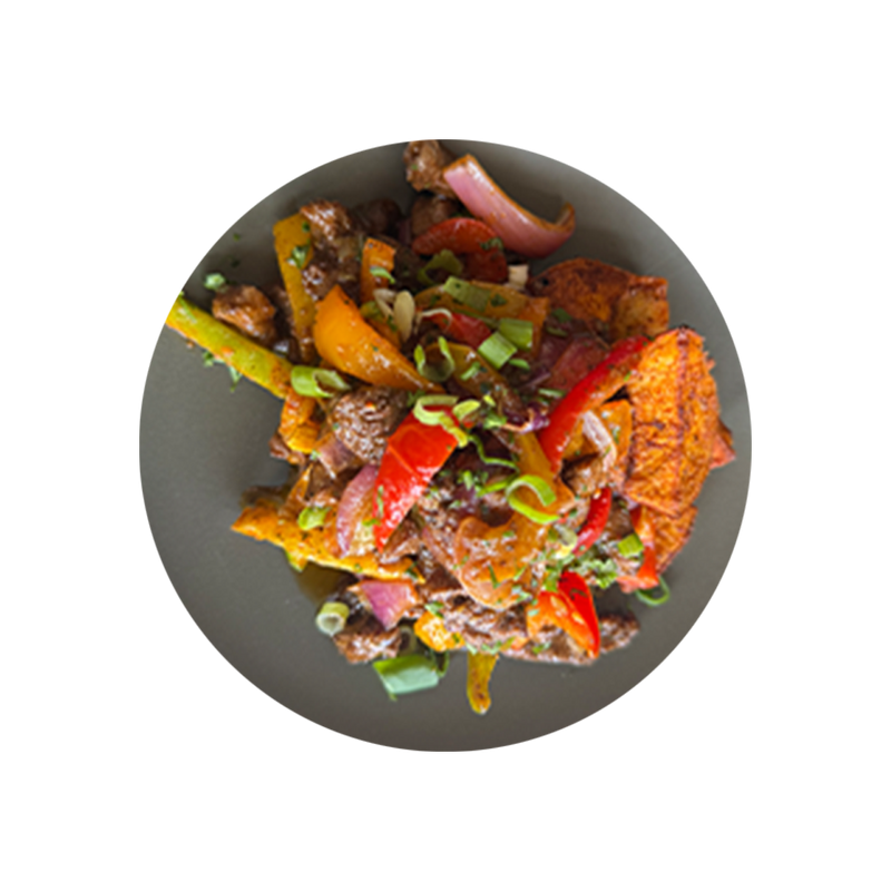 Peppered Steak with Sweet Potatoes and Vegetables