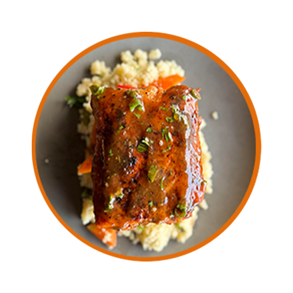 Maple and Scotch Bonnet Glaze Salmon with Vegetable Couscous