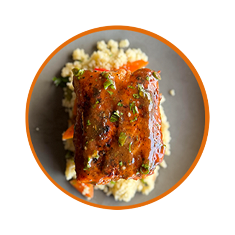Maple and Scotch Bonnet Glaze Salmon with Vegetable Couscous
