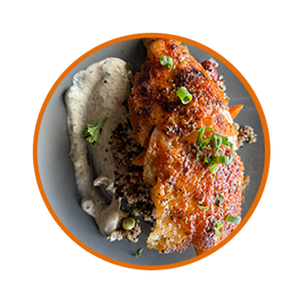 Baked Cod with Dill and Lemon Remoulade on Bean and Quinoa with Market Vegeetables