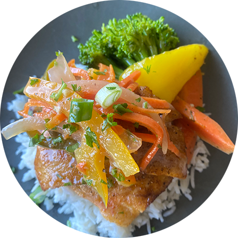 Escovitch Snapper with Coconut Rice and Vegetables